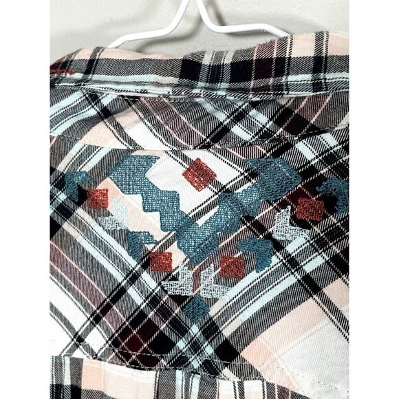 Ariat Plaid Top XL Black Western Cowgirl Rodeo Country Concert Rustic Honky Tonk - Picture 8 of 11